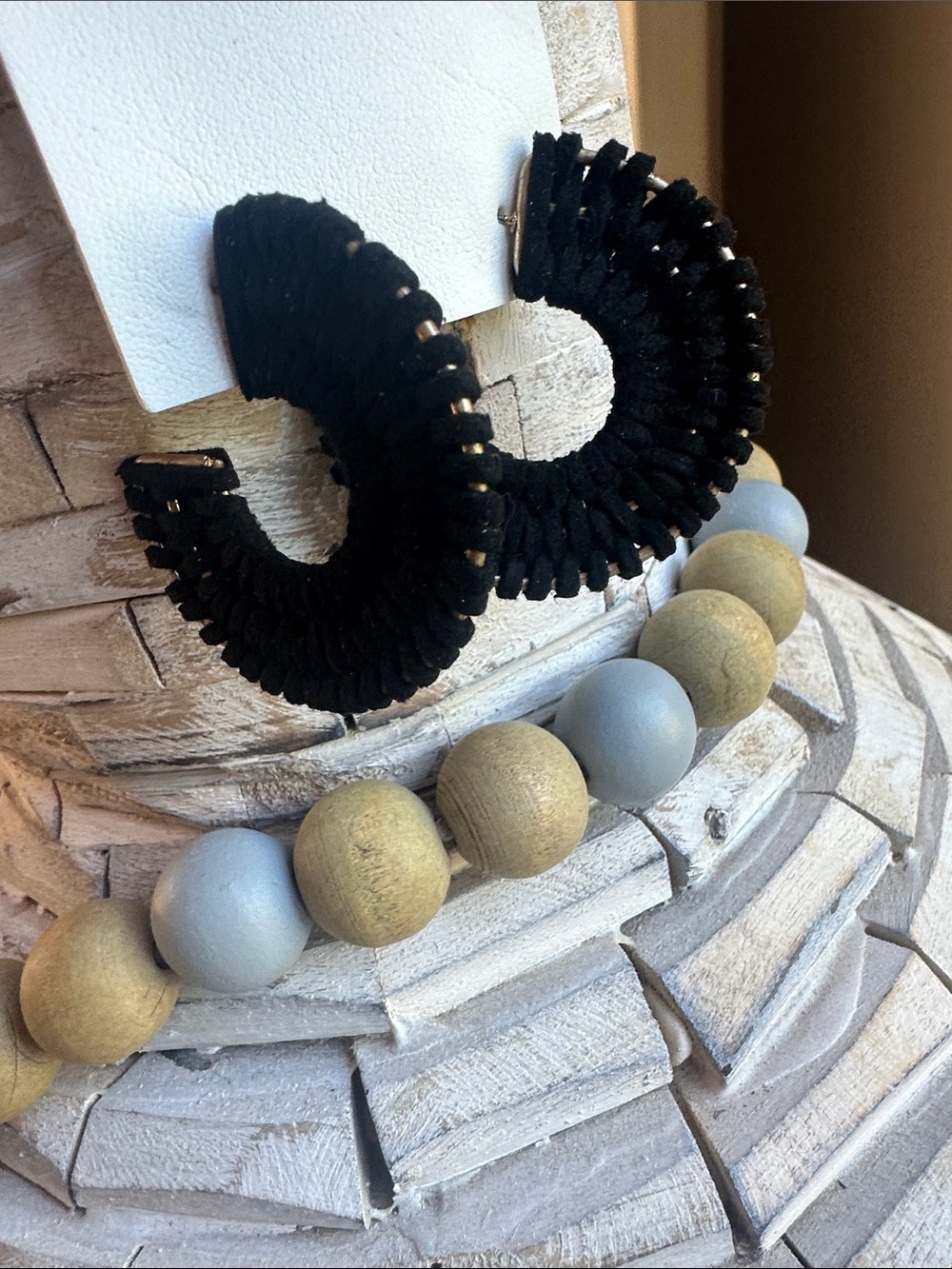 Free People Black Wrapped Hoop Earrings with Gold Posts